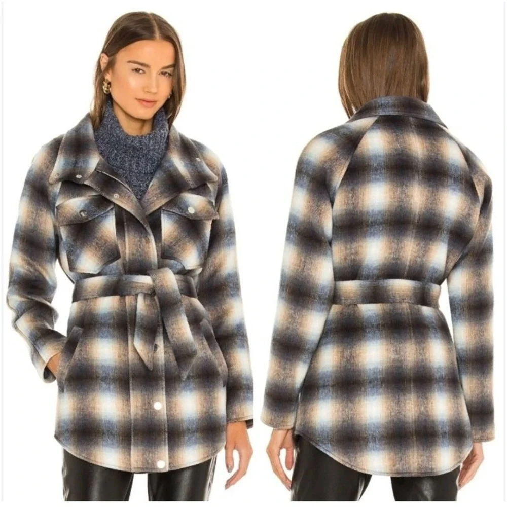 Veronica Beard Amari Khaki & Blue‎ Ombré Plaid Jacket Size XS